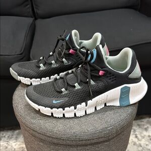 Black and White Sneakers with Chunky Sole and Turquoise Accents